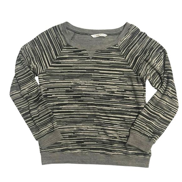 Trina Turk Lightweight Sweatshirt Variegated Gray Stripe Raglan Sleeve Small - Picture 1 of 11